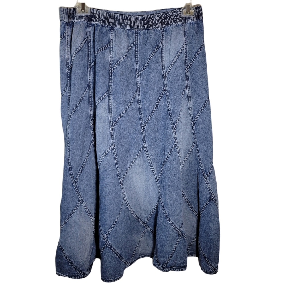 Vintage Blue Patchwork Denim Midi Skirt - Picture 3 of 6